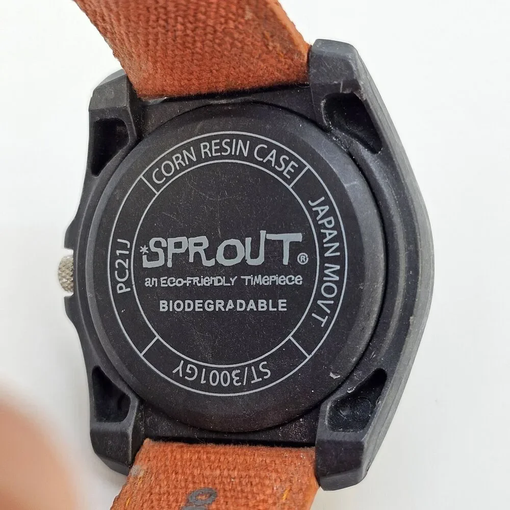 Men's Sprout Watch 42MM Brown Dial Orange Canvas‎ Band Straps New Battery